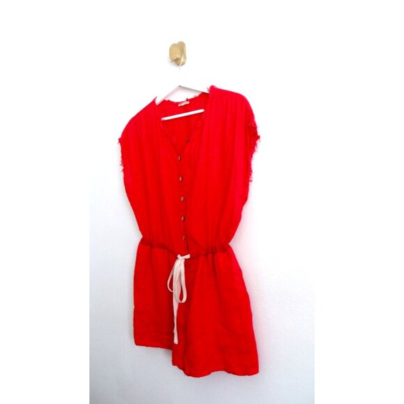 NEW! Intimately Free People 100% Linen Romper Button Front Tie Waist Red SZ S - Picture 4 of 7